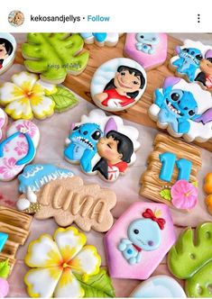 the cookies are decorated with cartoon characters on them