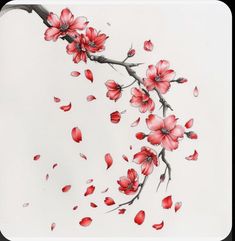 a painting of red flowers on a white background