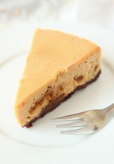 a piece of cheesecake on a plate with a fork