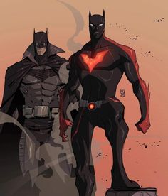 two batman characters standing next to each other