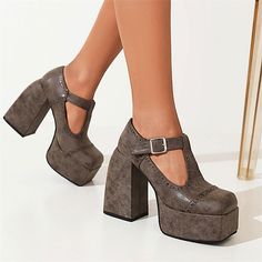 Shop Grey T-Bar Mary Janes Chunky Platform Cut Out Dress Square Toe Buckle Shoes color Grey for Date, Engagement, Hanging out with worldwide Free shipping & Free return. Cannes Fashion, Embrace The Change, Women Platform Shoes, Tarot Astrology, Heels Online, Women Heels, Irregular Choice, Platform Stilettos, Womens Summer Shoes