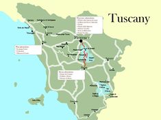 a map showing the location of tuscany and its surrounding towns, including major roads