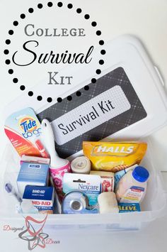 the college survival kit is packed in a plastic container