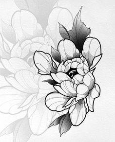 a black and white drawing of a flower