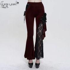 ‘Last Flight' Asymmetric Gothic Flared Pants (Red) – DevilFashion Official Velvet Bell Bottoms, Rock Style Outfits, Gothic Pants, Red Gothic, Style Hacks, Red Flare, Rock Outfit, Fashion Book, Anime Things