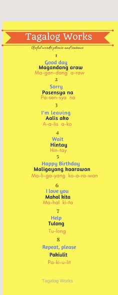 a yellow poster with the words tagalog works written in red and orange on it