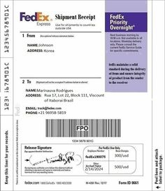 the receipt for fedex shipping is shown