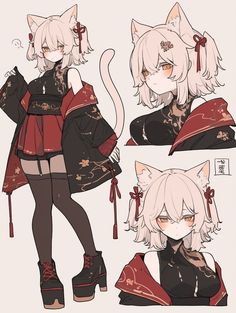 an anime character with white hair and cat ears