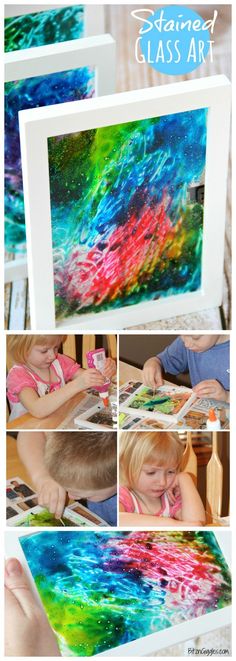 kids are painting with different colors and shapes