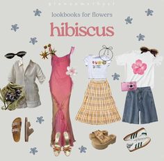 Colorful Clothing Aesthetic, Hibiscus Outfit, Summer Outfit Accessories, Outfits Retro, Book Photo