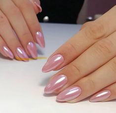 Nails Pearlescent, Glazed Nails, Pink Chrome Nails, Nails Kit, Short Almond, Pearl Nails, Pink Nail, Soft Gel, Classy Nails