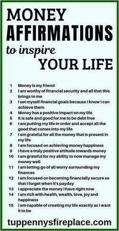 a poster with the words money affirmations to inspire your life