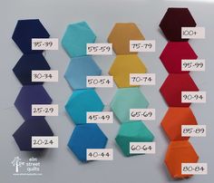 the color chart for different colors of fabric is displayed on a gray background with white numbers