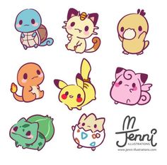 the pokemon stickers are all different colors and sizes, but one is not very cute