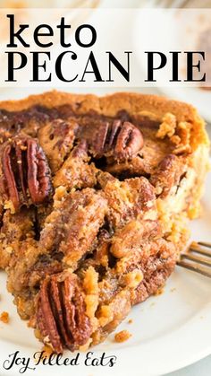 a piece of pecan pie on a white plate