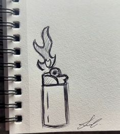 a drawing of a lighter with flames coming out of it's top, on a piece of paper