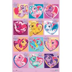 the my little pony heart shaped stickers are in different colors and shapes, including pink