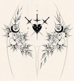 Floral Back Tattoos, Emo Tattoos, Line Tattoo Ideas, Cool Tattoo, Muster Tattoos, Hip Tattoos Women, Chest Piece Tattoos, Creepy Tattoos