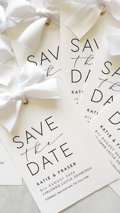 wedding save the date cards with white bows