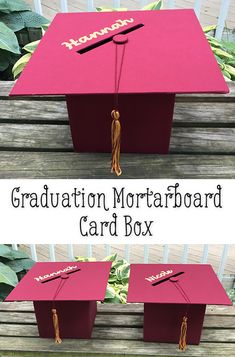 the graduation card box is made out of cardboard and has a tassel on it