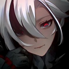 an anime character with white hair and red eyes