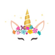 a unicorn mask with flowers and stars on it