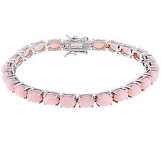 Pale pink opal cabochons give this tennis bracelet an effortless elegance. Make Your Own Bracelet, Anniversary Gift For Wife, Gold Engraving, Opal Bracelet, Anniversary Gifts For Wife, Effortless Elegance, Handmade Bracelet, Pink Opal, Tennis Bracelet