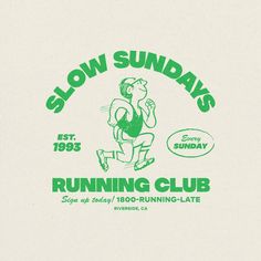 the logo for slow sundaes running club is shown in green on a white background