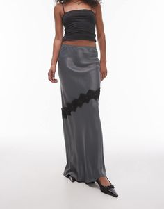 Skirt by Topshop This is Topshop Plain design Low rise Lace insert Regular fit Satin Maxi Skirt, Eid Outfits, Maxi Rok, Spring Floral Dress, Dress Rental, Satin Maxi, Long Black Dress, Plus Size Skirts, Satin Slip Dress