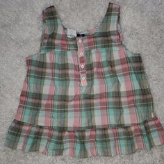 New With Tags Adorable Swing Style Tank Top From Gap Kids Size Large 10. From A Smoke Free Kitty Friendly Clean Home Playful Summer Tops For Playtime, Cute Short Sleeve Plaid Tops, Cute Plaid Short Sleeve Tops, Playful Multicolor Cotton Top, Green Cotton Tops By Gap, Green Cotton Gap Tops, Green Cotton Tops From Gap, Gap Green Cotton Tops, Orange Summer Tops For Playwear