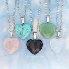 Crystal Love Heart Friendship Necklace / Fairy Kei Jewelry / Kawaii Pastel Goth / Rose Quartz / Opalite / Stainless Steel / Best Friend GiftThese beautiful little crystal heart necklaces are handmade with polished rose quartz, turquoise, black onyx, green aventurine, and opalite stones, which are strung from tarnish-proof 2mm stainless steel cable chain necklaces.  These beauties make perfect gifts for Birthdays, Valentine's Day, and Christmas, especially for lovers of crystals and fairy kei, ka Cute Black Heart-shaped Necklaces, Cute Black Heart-shaped Necklace, Cute Black Heart Necklace, Cute Black Necklace For Valentine's Day, Kawaii Necklaces For Valentine's Day, Kawaii Style Necklaces For Valentine's Day Gift, Handmade Pink Heart Crystal Necklaces, Whimsical Black Necklace For Gift, Handmade Crystal Necklaces For Valentine's Day