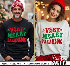 two people wearing ugly christmas sweaters and matching hats