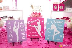 pink and blue party decorations at a dance birthday party