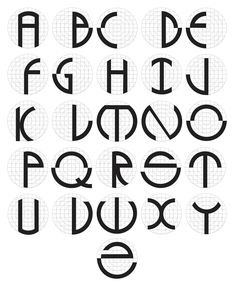 the alphabet is made up of circles and letters, all in black on a white background