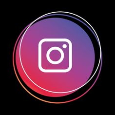 the instagram logo in a circle on a black background, with an orange and purple hue