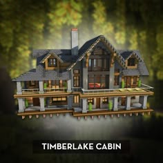 an image of a large house made out of legos in the dark with text that reads timber lake cabin