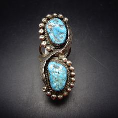 VINTAGE TURQUOISE RING DESCRIPTION:  This classic vintage ring will be a cherished addition to your collection of quality  Southwestern and Native American jewelry. MEASUREMENTS:  Ring measures 1 7/8" x 3/4" WEIGHT:  14.1 grams SIGNED:  no STERLING:  unmarked, verified sterling silver Vintage Multi-stone Collectible Jewelry, Vintage Silver Multi-stone Rings, Vintage Turquoise Open Ring Jewelry, Antique Turquoise Anniversary Ring, Vintage Multi-stone Collectible Rings, Southwestern Multi-stone Rings For Anniversary, Vintage Open Ring For Anniversary, Antique Collectible Cluster Ring, Vintage Collectible Hallmarked Rings