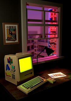 a desktop computer sitting on top of a wooden desk next to a monitor and keyboard