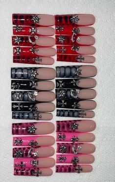 Most requested set x3 at a discounted rate! These hard gel sets will last you for months with proper care and storage. Please add in the notes the colors you would like Nail Tech Needs, Diy Nail Art Tools, Punk Nails, Goth Nails, Acrylic Press On Nails, Grunge Nails, Y2k Nails, Dope Nail Designs, Pretty Nail Designs