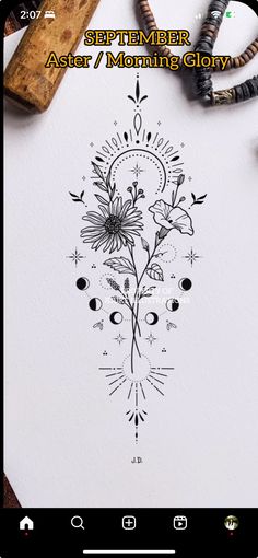 an image of a flower with the words astro and morning glory written in black ink