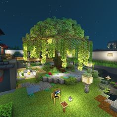 Minecraft Garden Inspiration, Minecraft Secret Garden Ideas, Overgrown Enchantment Area Minecraft, Floating Enchantment Table Minecraft, Bamboo Garden Minecraft, Minecraft Lawn Ideas, Bridgerton Minecraft, Minecraft Inspo Cute, Japanese Enchanting Room Minecraft