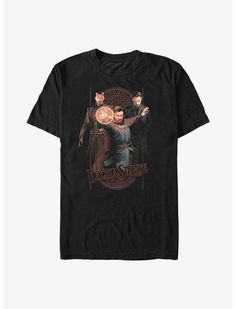 a black t - shirt with an image of the character from doctor strange on it