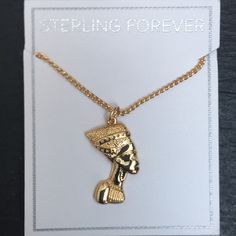 New Egyptian Pharaoh Bust Pendant Necklace By Sterling Forever Gold Pendant Necklace That Features A Egyptian Bust. 14k Gold Plating Over Brass, Lobster Clasp, 20” Chain With 2” Extender. Lead And Nickel Free. Bundle Likes For Greater Discounts. Happy To Consider Your Offer. Closet Clear Out Days Are A Great Time To Cash In On Discounted Shipping On Your Purchase! Due To Lighting Item’s Color May Vary Slightly From Pictures. Thanks For Checking Out My Listing. Egyptian Nefertiti, Blue Diamond Necklace, Egyptian Necklace, Egyptian Pharaoh, Rose Gold Pendant Necklace, Engraved Locket, Diamond Choker Necklace, Open Heart Necklace, Signature Necklace