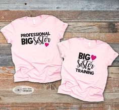 This Big Sister In Training Shirt and Professional Big Sister Shirt make a wonderful Gift for a Big Sister to be. Get the siblings involved with the baby reveal with these Pregnancy Announcement Shirts for Kids. This listing is for one shirt or onesies® only - to purchase more than one add each one separately. Colors can be changed upon request. These shirts are all made to order - design may vary slightly. Vinyl is adhered with a high temperature heat press.  Vinyl is CPSIA certified - safe for Sister In Training Announcement, Big Sister Shirts, Big Sister Shirts For 3, Big Sister Training Announcement, Pregnancy Announcement With Big Sister, Big Sister In Training Shirt, I’m Going To Be A Big Sister Announcement, Big Sister Announcement Shirt, Baby Reveal Shirt