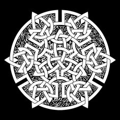 a black and white drawing of an intricate design in the shape of a celtic knot