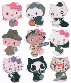 the hello kitty characters are all dressed up for halloween