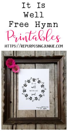 a frame with the words, free printables and a pink flower on it