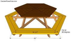 a wooden table is shown with measurements for the top and bottom section, as well as an