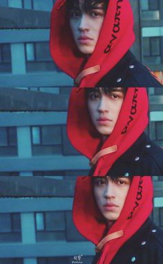 three young men wearing red scarfs with the words'love yourself'written on them