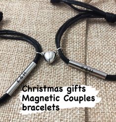 christmas gifts for magnetic couples bracelets on burlly fabric with text overlay